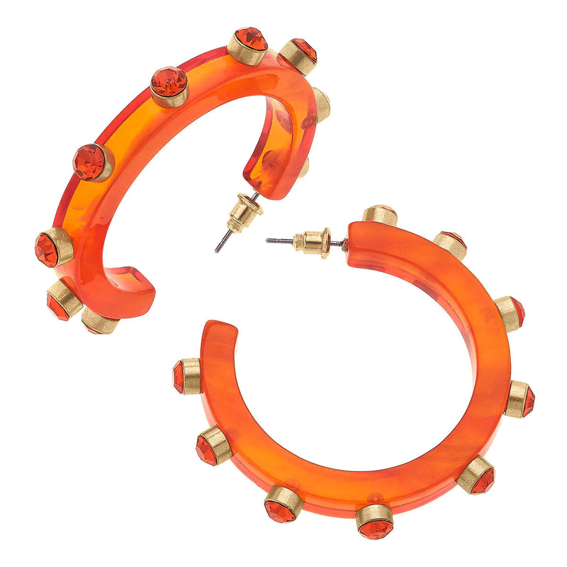 Resin Rhinestone Hoop Earrings Orange