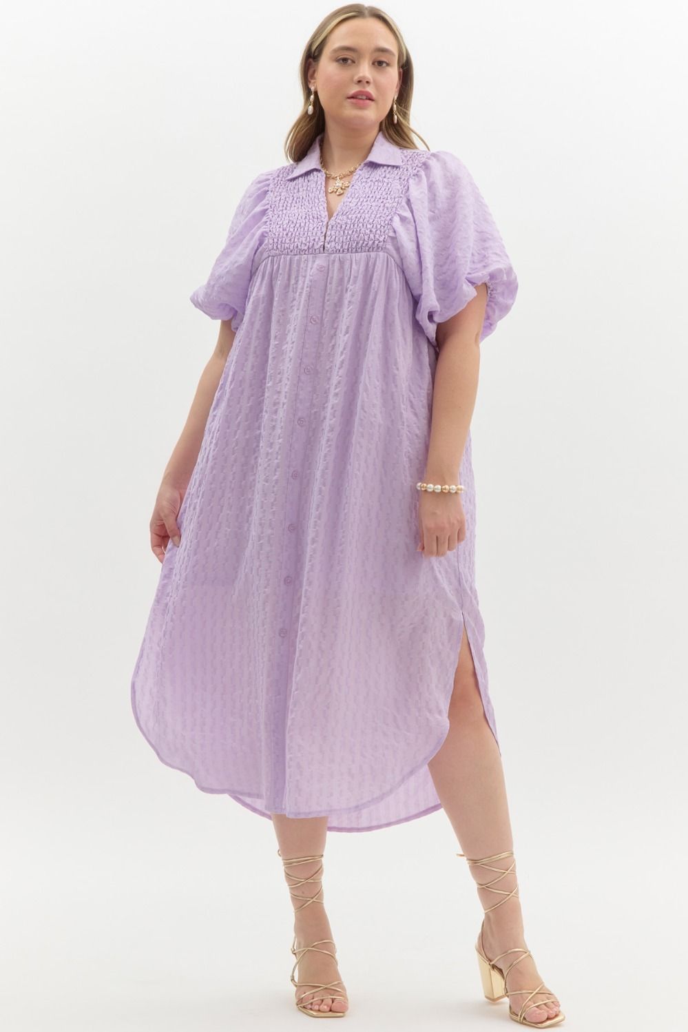 Bubble Sleeve lavender Spring Easter Dresses Plus Size – Purple
