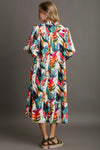 Umgee cream and multicolor tropical floral print midi dress