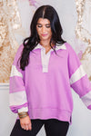lavender colorblock pullover sweatshirt