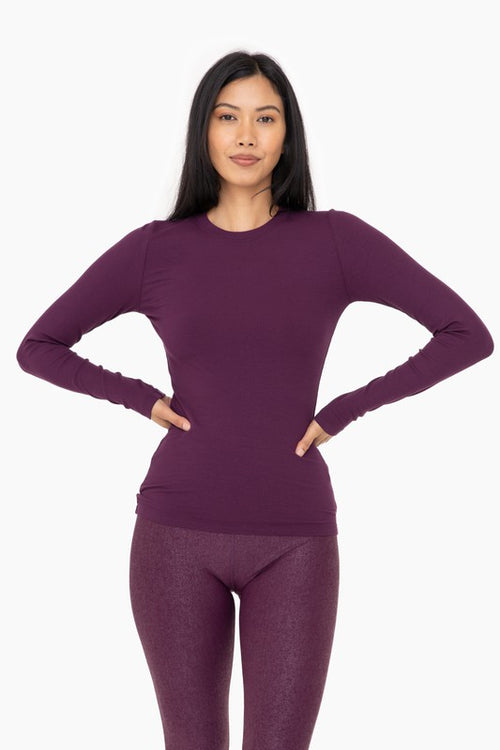 Mono B Essential long sleeve micro-ribbed athleisure top in twilight
