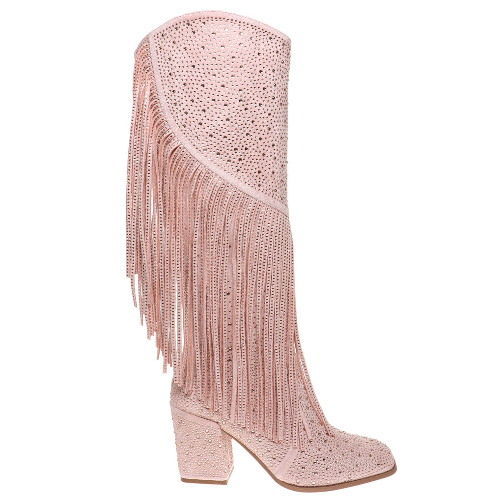 pink fringe rhinestone western boot