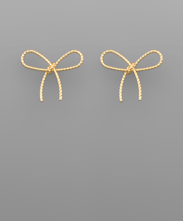 Gold textures ribbon bow earrings