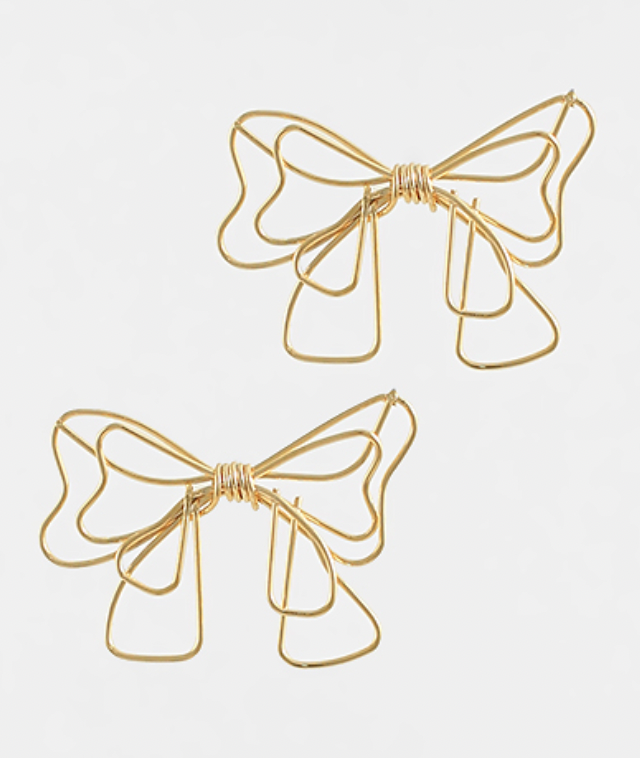 GOLD DOUBLE LAYERED RIBBON BOW EARRINGS