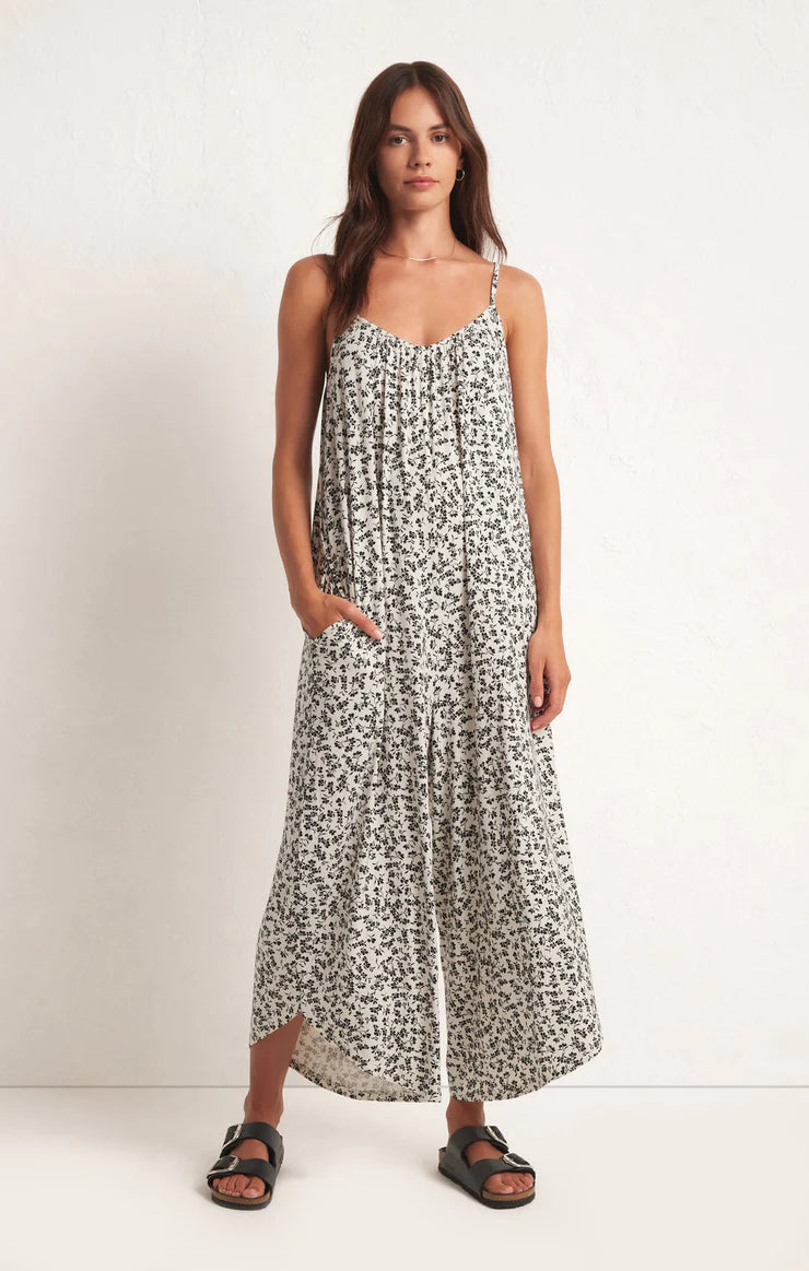 Z Supply Flared Gia Ditzy jumpsuit in sandstone with black floral print