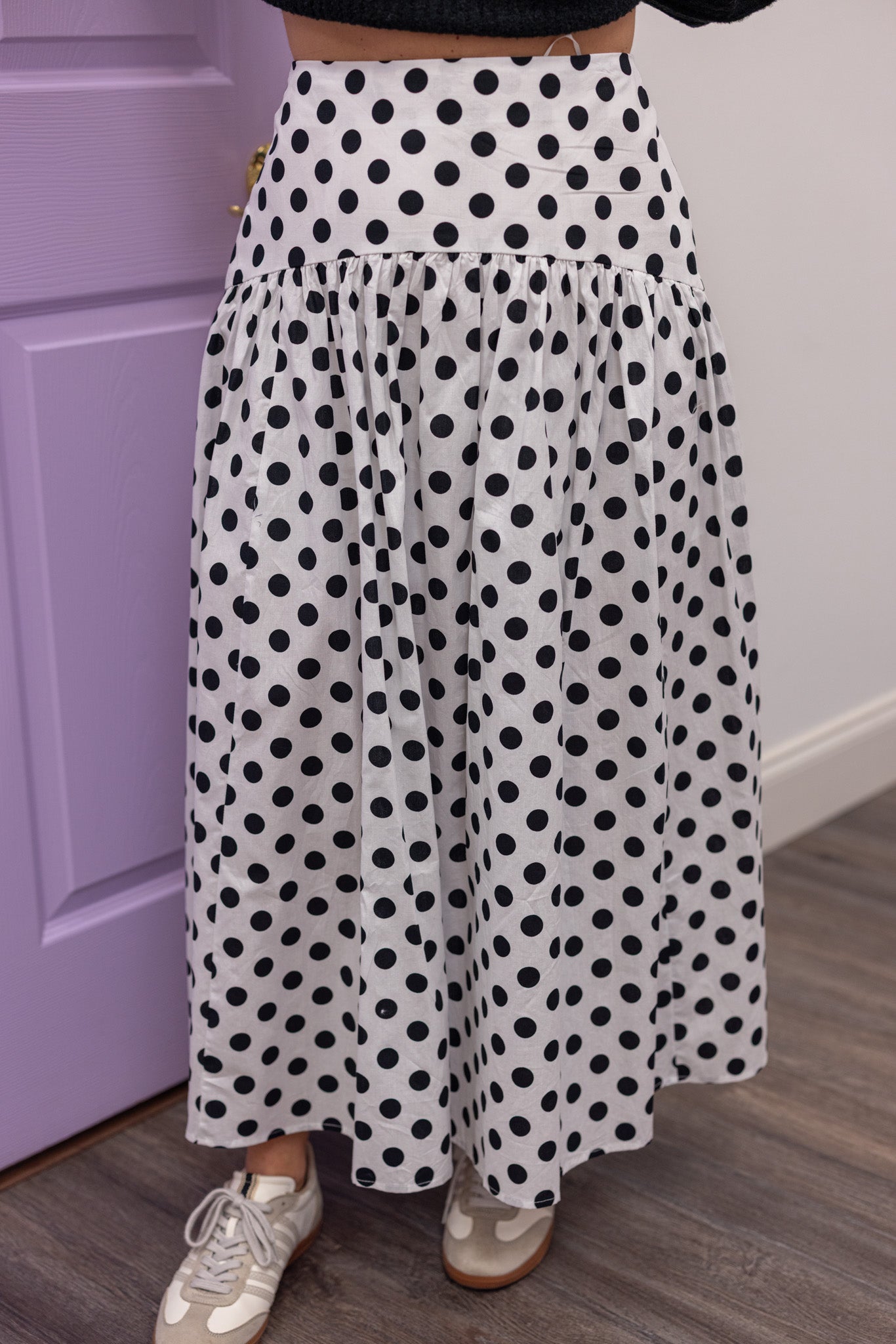 Women's Black Polka Dot Maxi Skirt – Purple Door Boutique