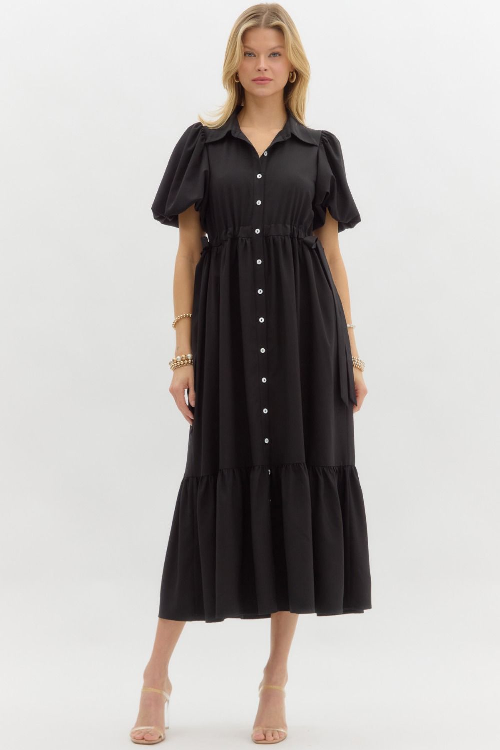 cinch front midi dress Summer Delight Black Midi Dress
