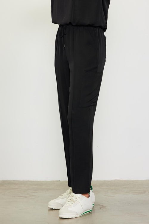 Skie Are Blue Black silky-like tapered leg cargo pants