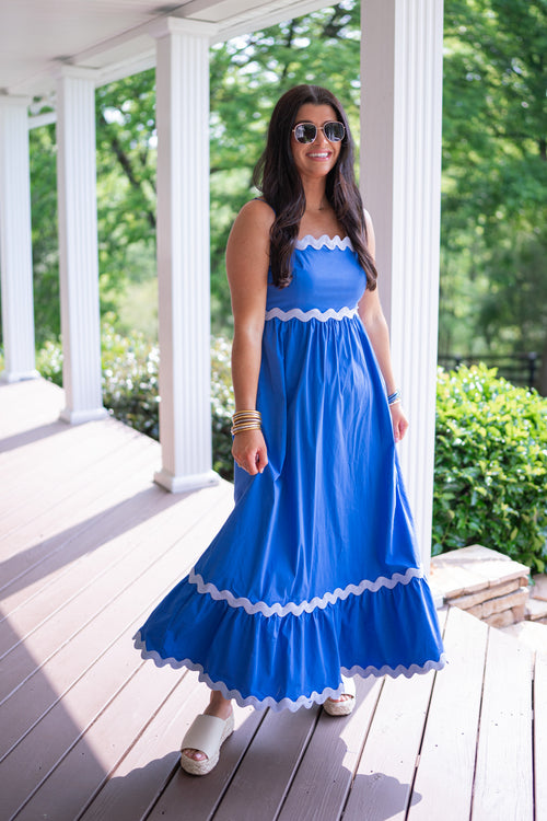 blue scalloped ric rac maxi dress