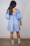 blue puff sleeve babydoll dress