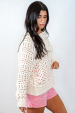cream beachy crochet knit sweater