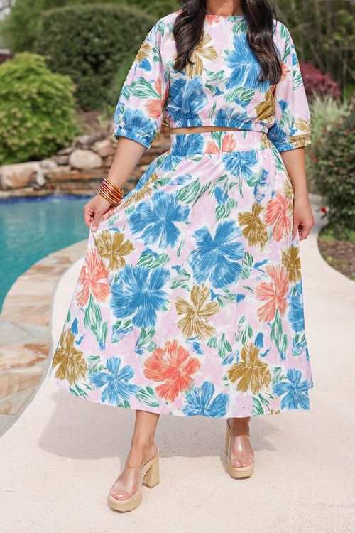 summer classy floral midi skirt set