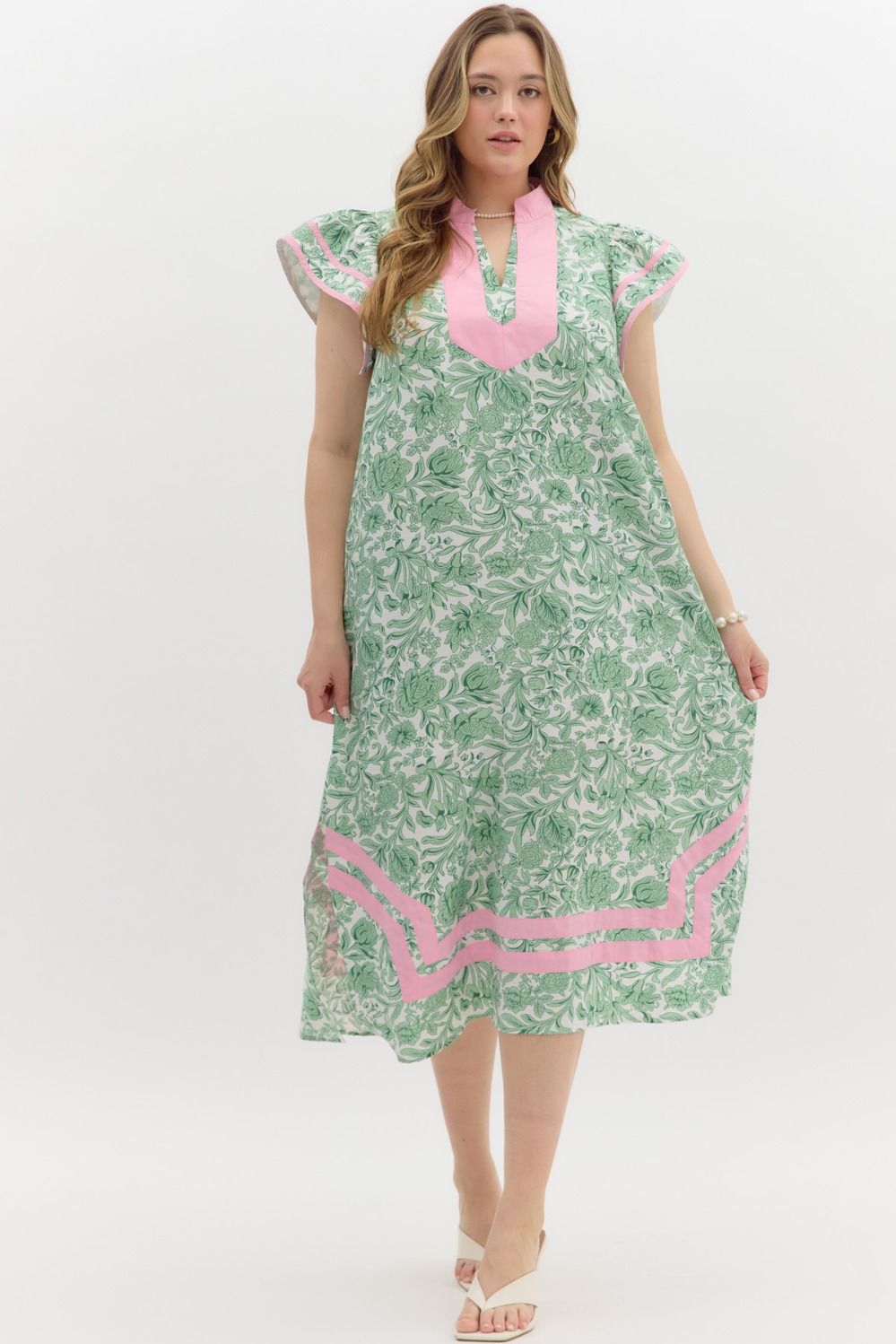 Green And White Floral Caftan Midi Dress Purple Door Boutique Green And White Floral Caftan Midi Dress Purple Door Boutique