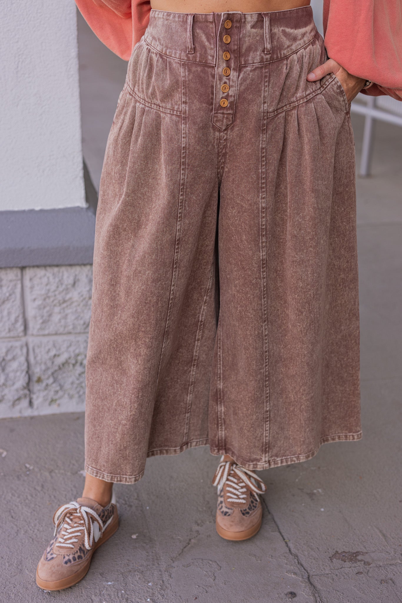Washed Brown Wide Leg Pleated Pants | Fast Shipping From GA