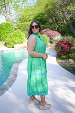 classy summer green embroidered midi dress