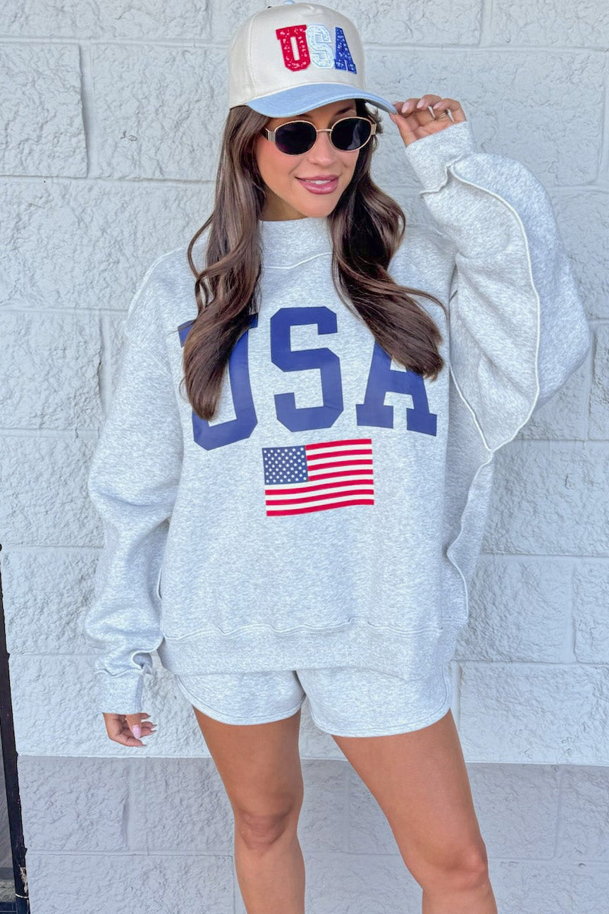Reversible USA America Mock Neck Terry Fleece Sweatshirt – Purple
