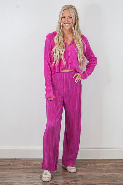Pleated Satin Hot Pink Pants