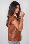 brown pearl leather women's boutique top