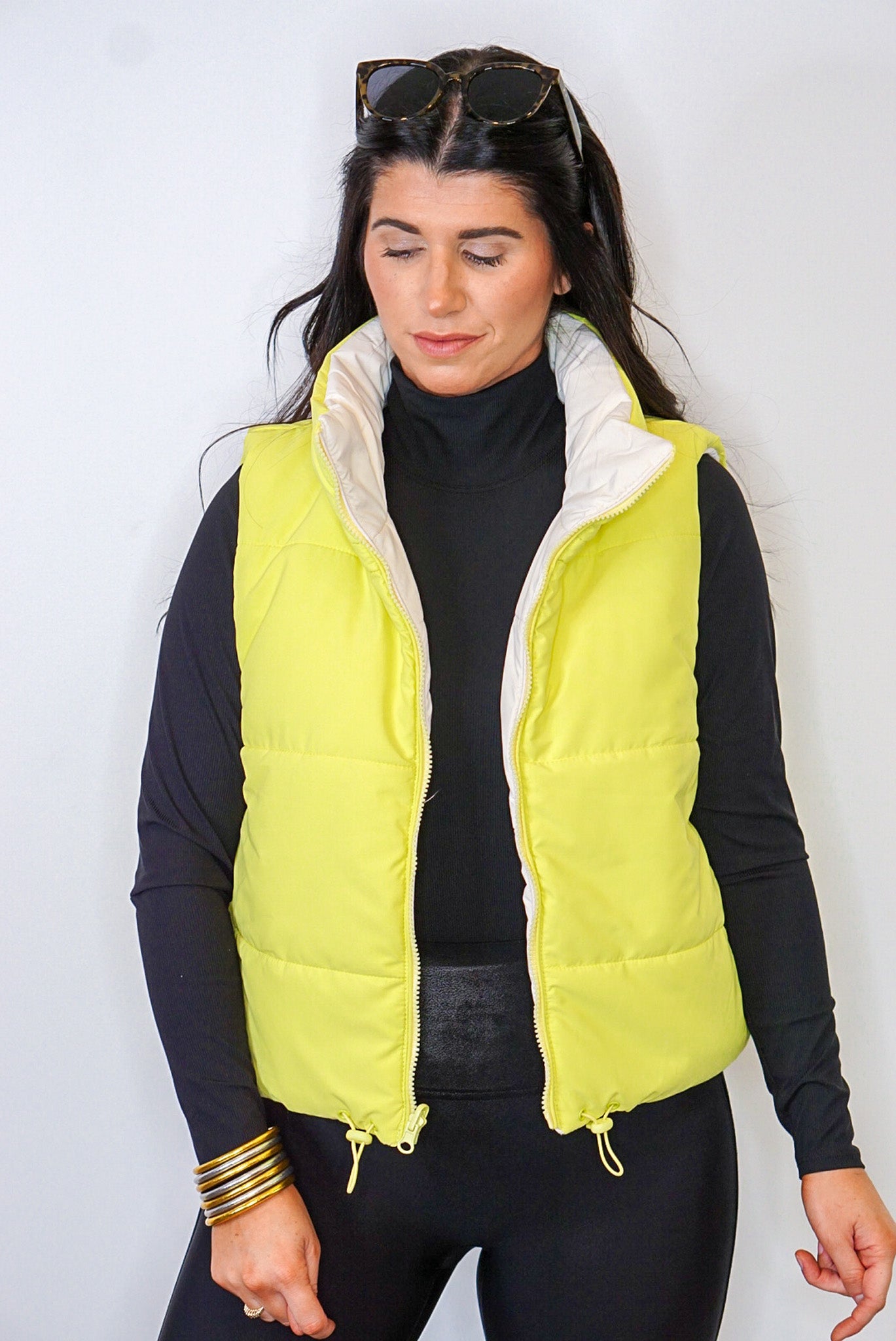 Yellow And Cream Reversible Puffer Vest | Purple Door Boutique | GA