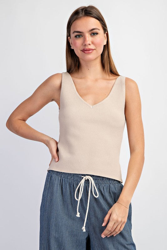 Oatmeal Ribbed Knit Tank Top | Purple Door Boutique | Commerce GA