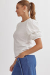 Entro off white blouse with ruched puff sleeves