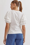 Entro off white blouse with ruched puff sleeves