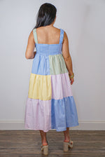 spring pastel colorblock babydoll midi dress