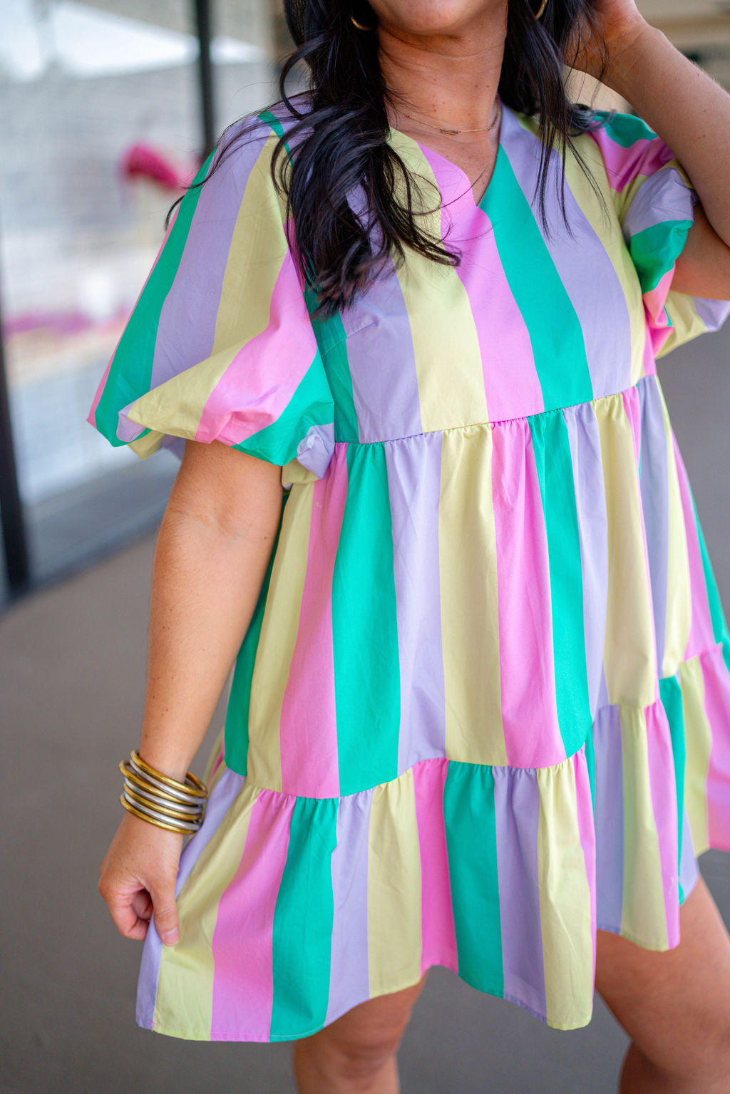 pastel stripe babydoll spring dress