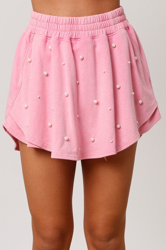 Peach Love California Pink terry knit skort with beaded pearls