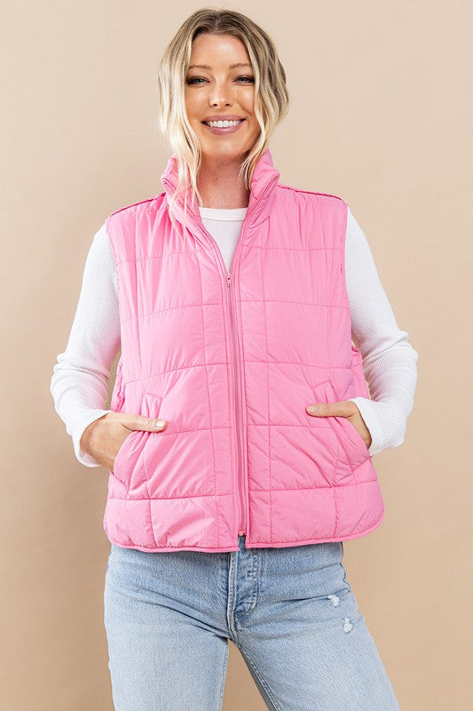 Pink Puffer Women Bubble Vest Pastel Pink Bubble Vest Pink Zip