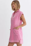 Entro Mineral washed pink half zip terry knit short sleeve sweatshirt dress