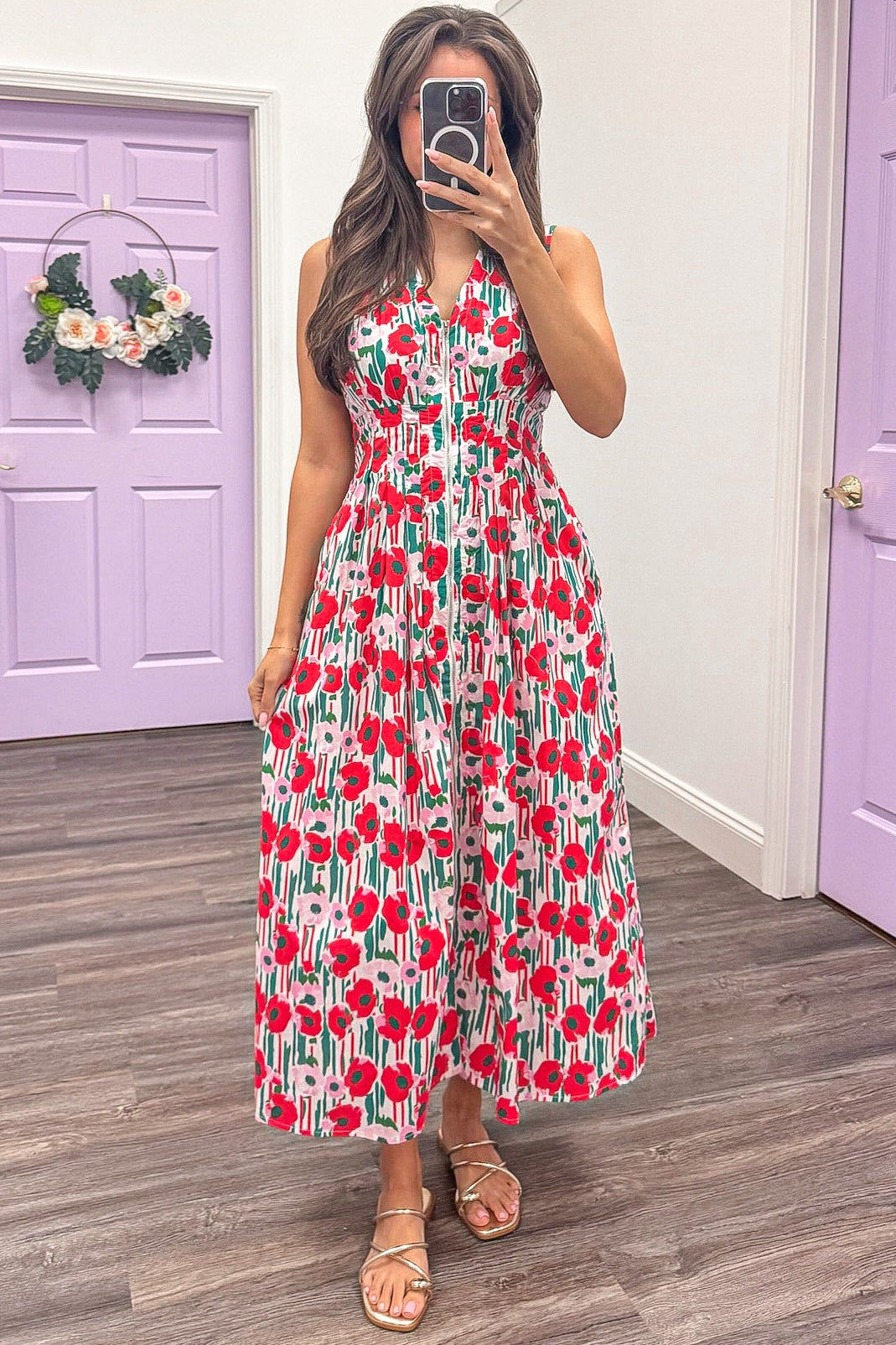 Take A Moment Red Floral Midi Dress