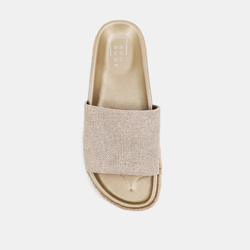 shu shop crisanta gold woven slide sandals