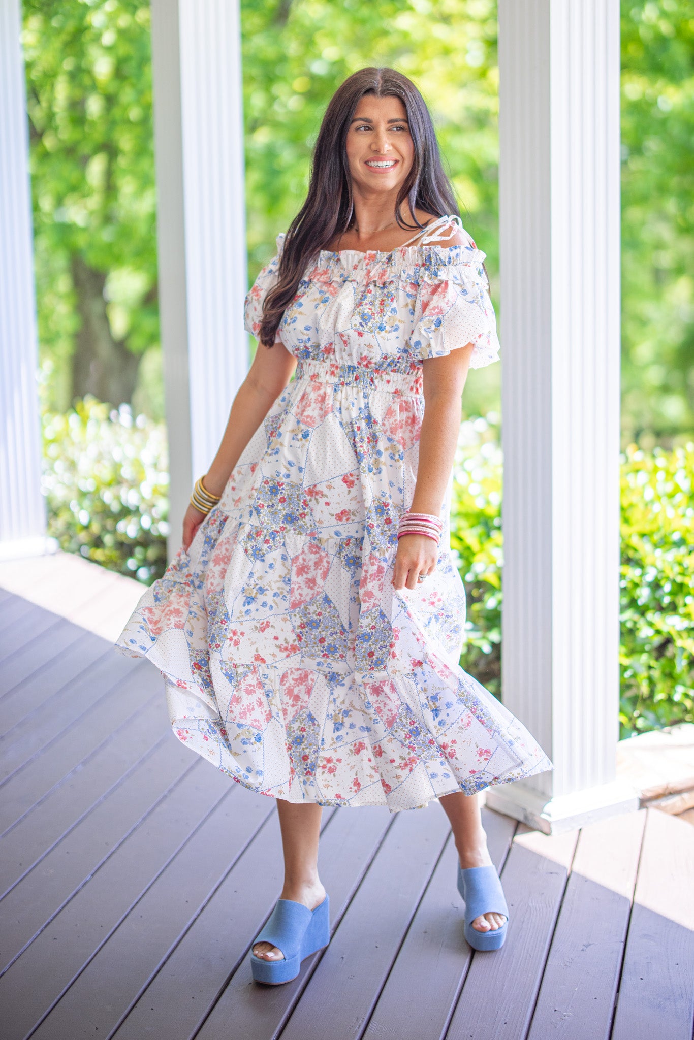 Ivory Coral Floral Patchwork Midi Dress | Purple Door | Commerce GA Purple Door Boutique Ivory Coral Floral Patchwork Midi Dress | Purple Door | Commerce GA Purple Door Boutique