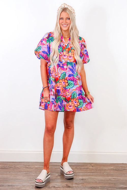 THML pink  floral printed babydoll dress