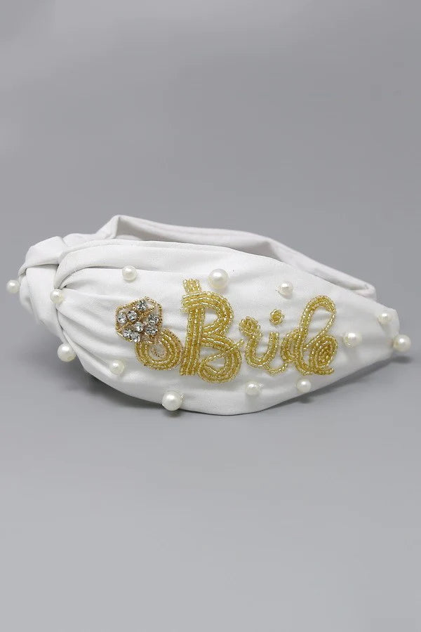 white bride beaded headband