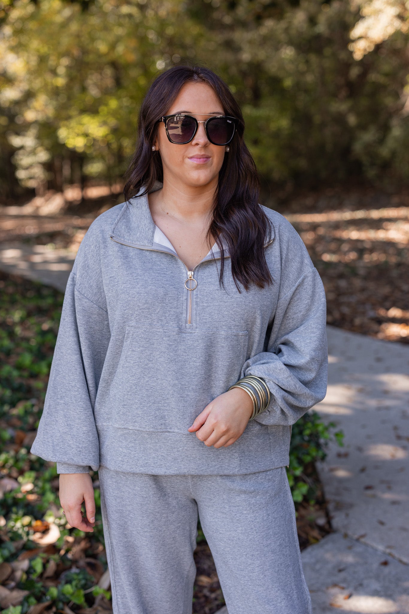 Heather Grey Ribbed Knit Quarter Zip Top | Purple Door | Commerce
