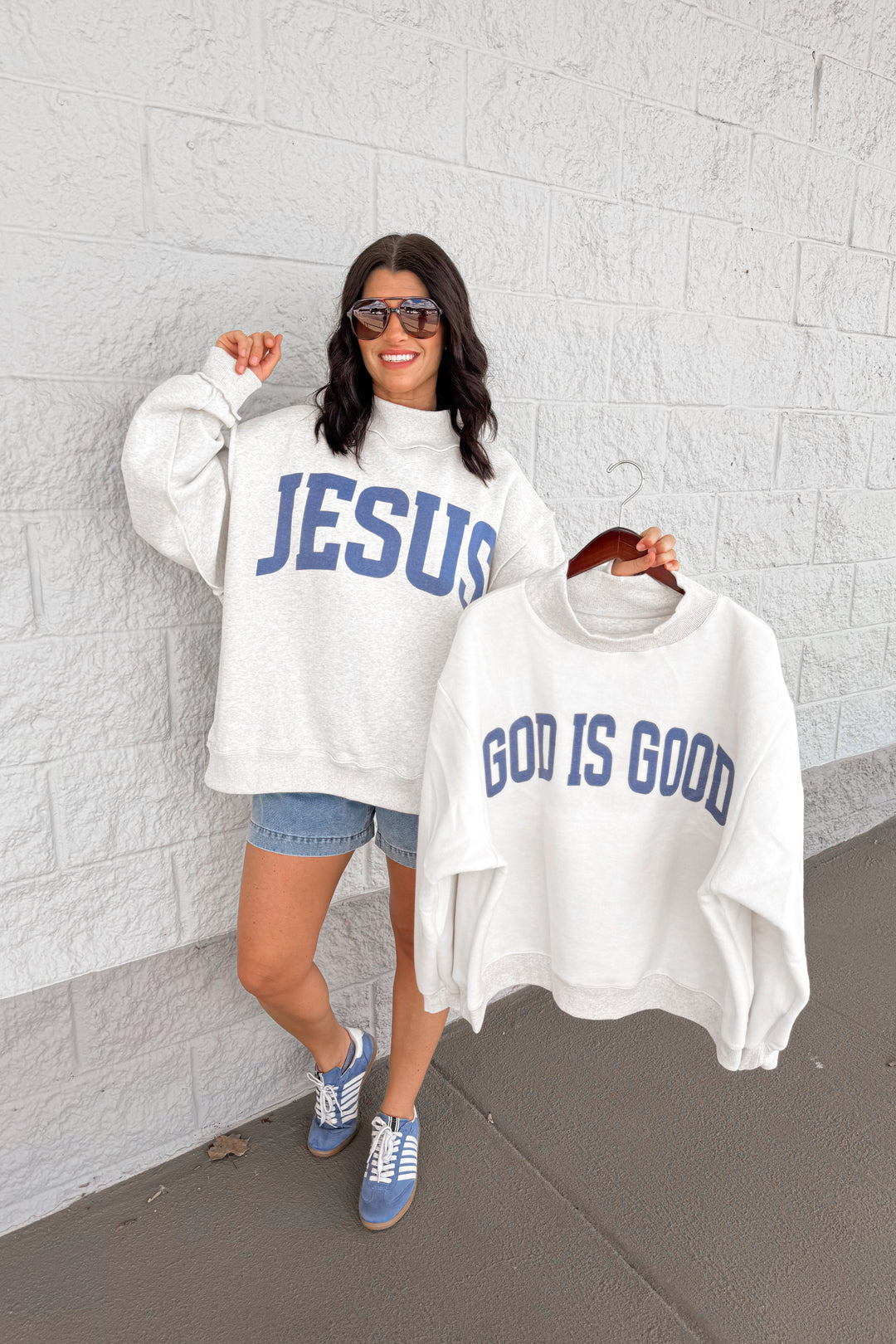 Jesus god is good reversible mock neck oversized sweatshirt both sides