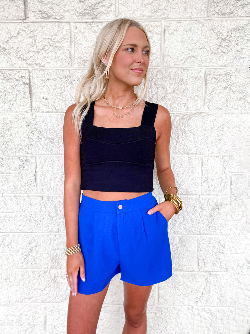 Trending Expectations Blue Textured Shorts