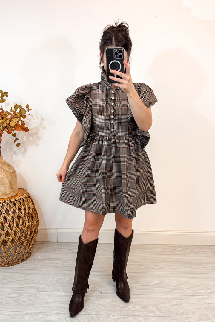plaid dress with ruffle sleeves width