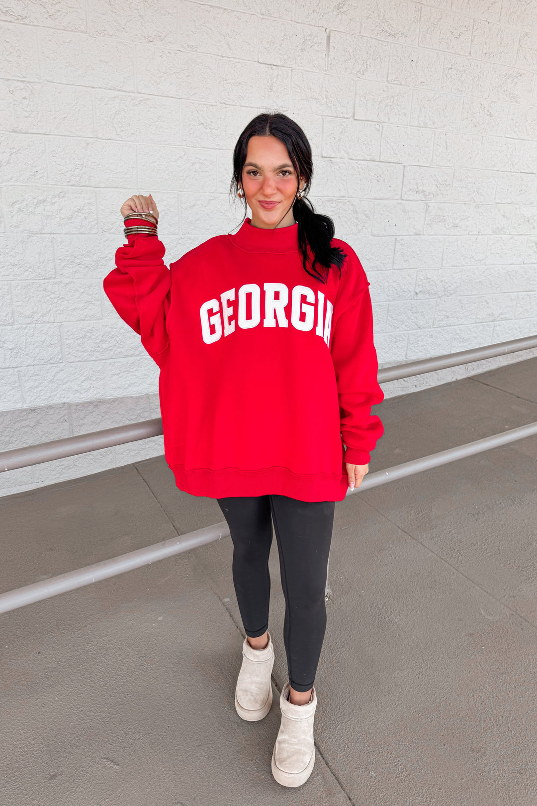 Georgia red mock neck oversized sweatshirt parke embroidered side