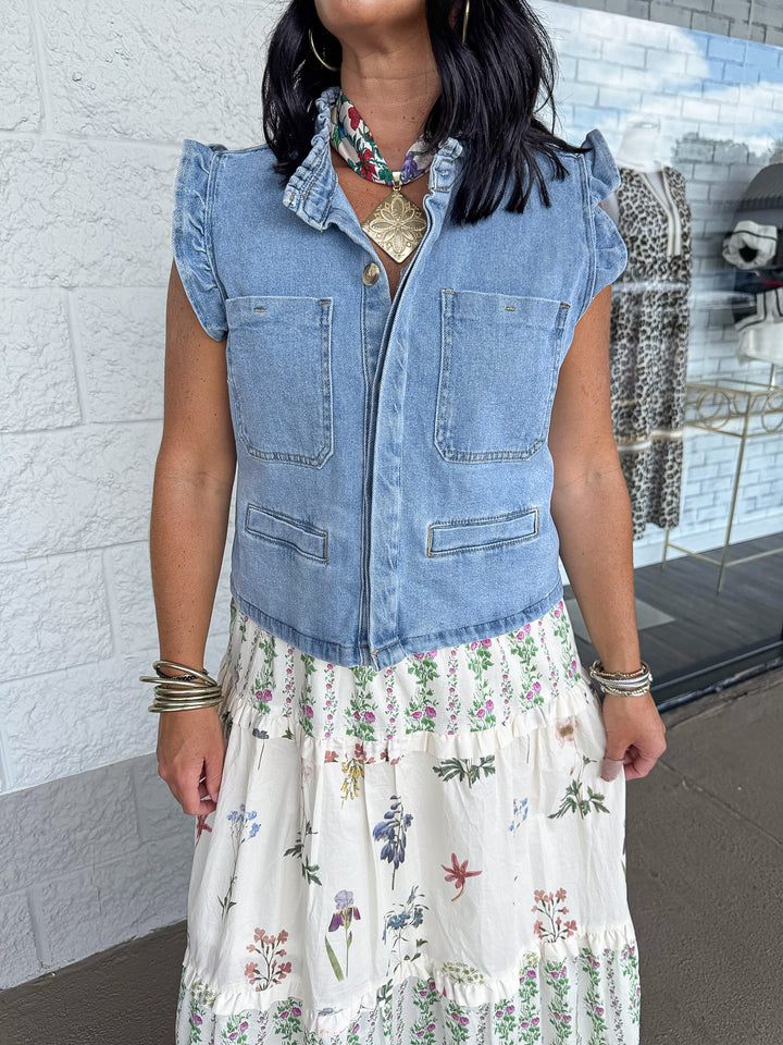 denim button up vest top