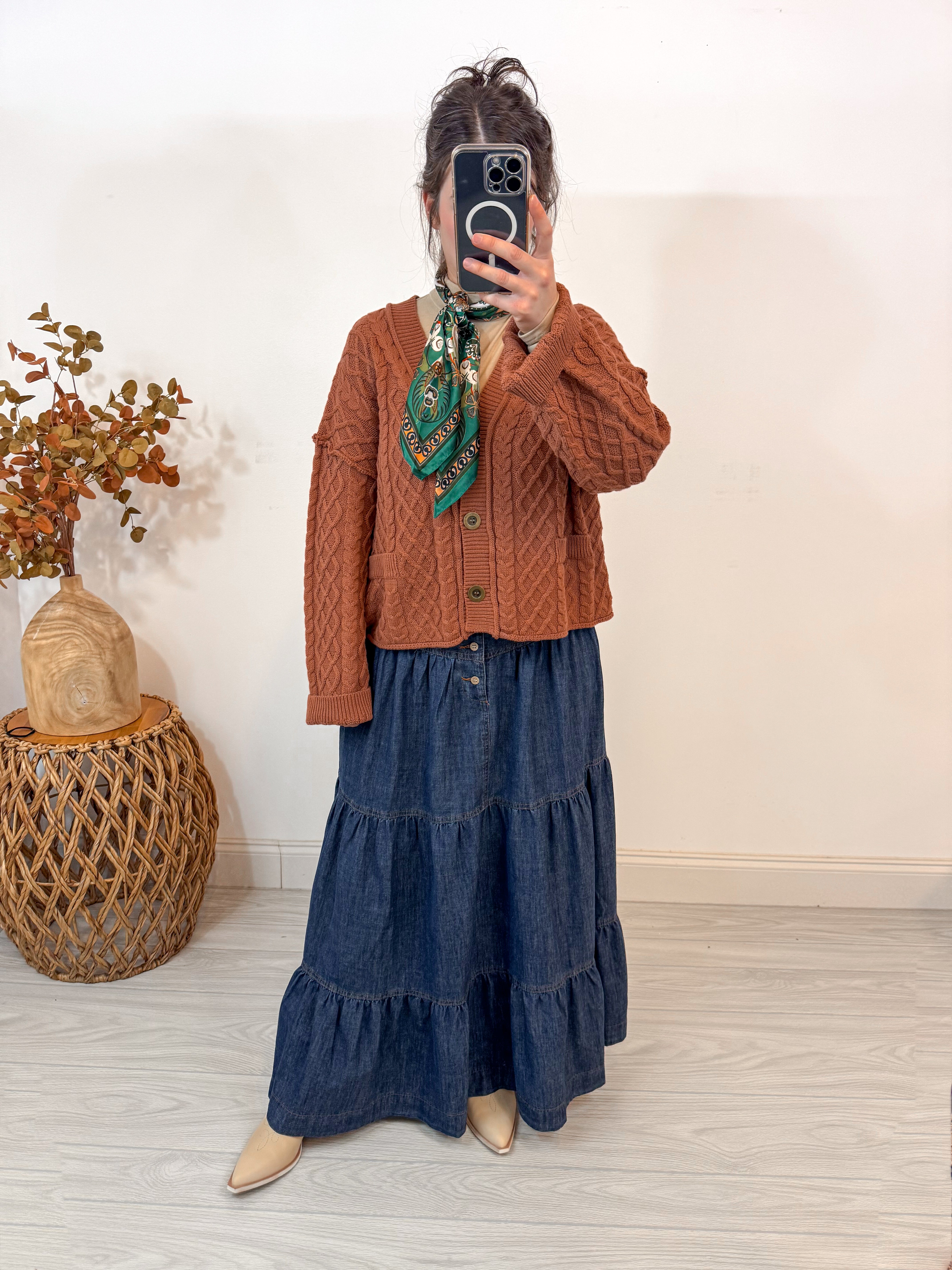 Dark Denim Maxi Skirt for Women | Stylish Long Jean Skirt – Purple
