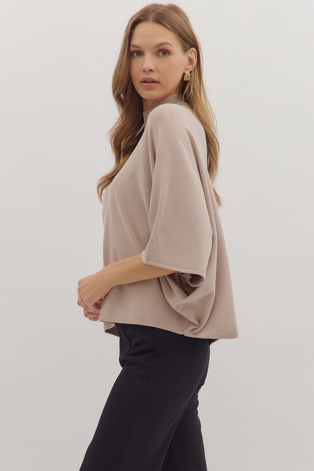 almond natural beige dolman sleeve entro top womens
