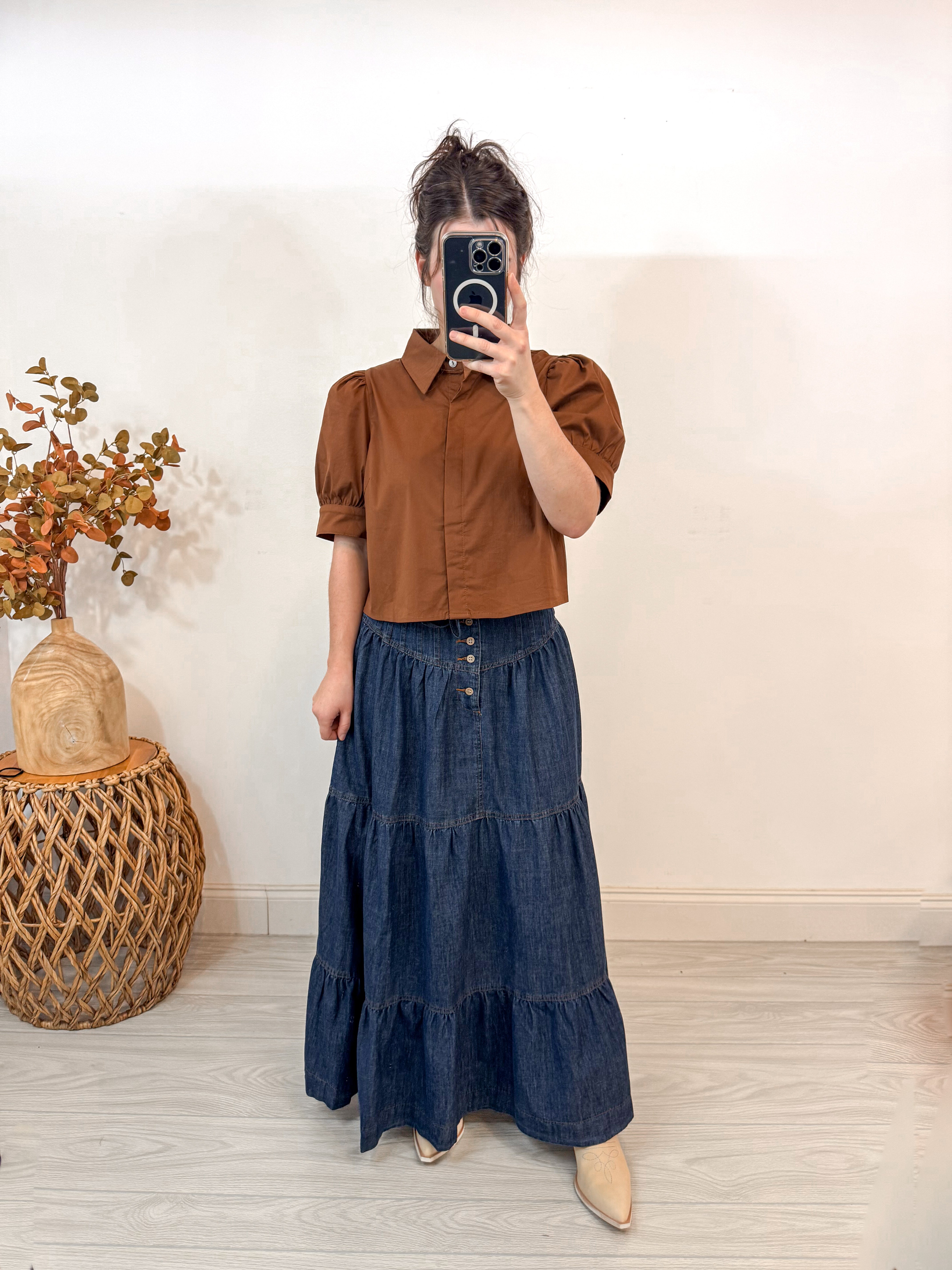 Dark Denim Maxi Skirt for Women | Stylish Long Jean Skirt – Purple