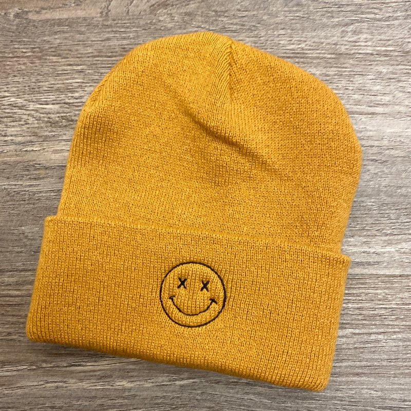 Smiley Face Mustard Beanie Cap