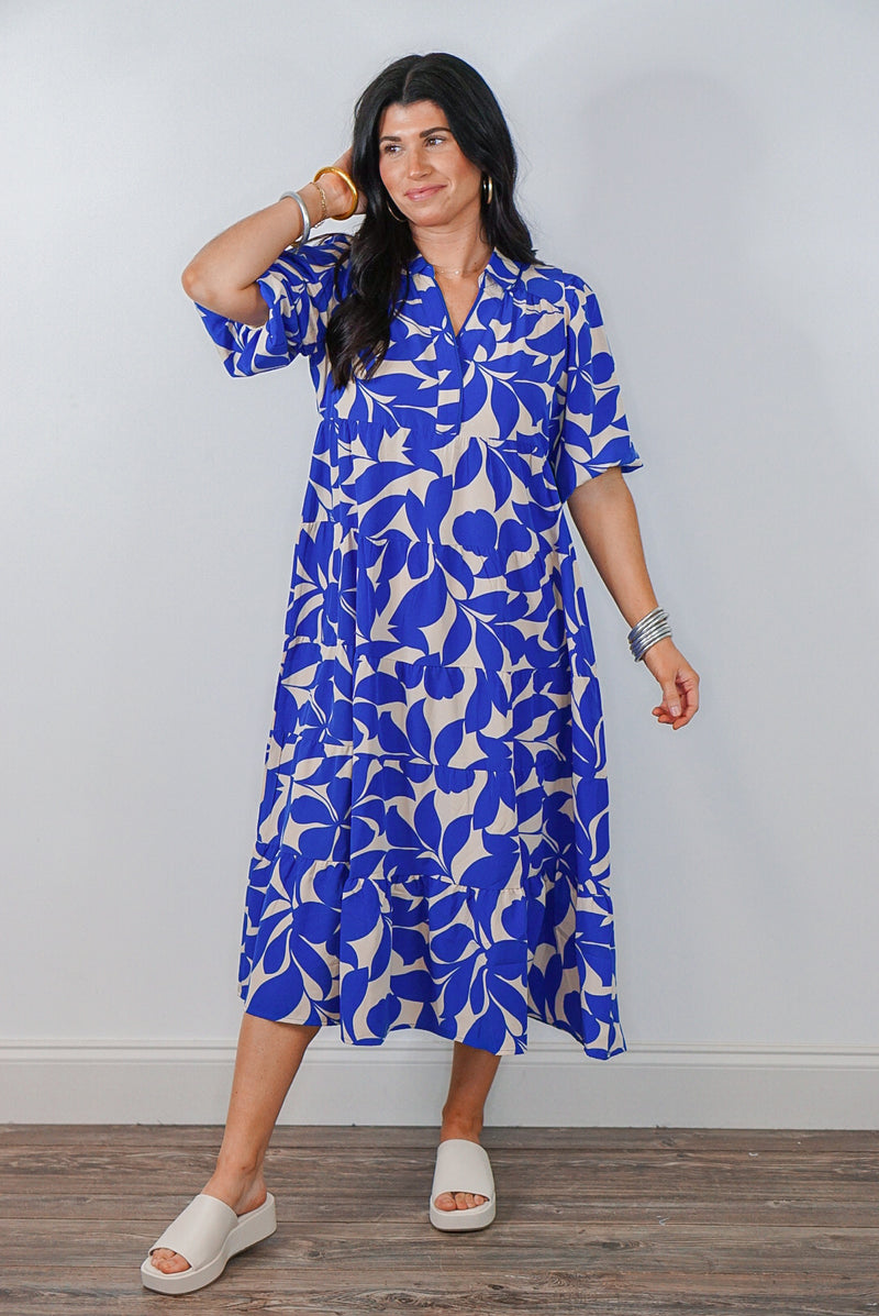 blue leaf print umgee midi dress