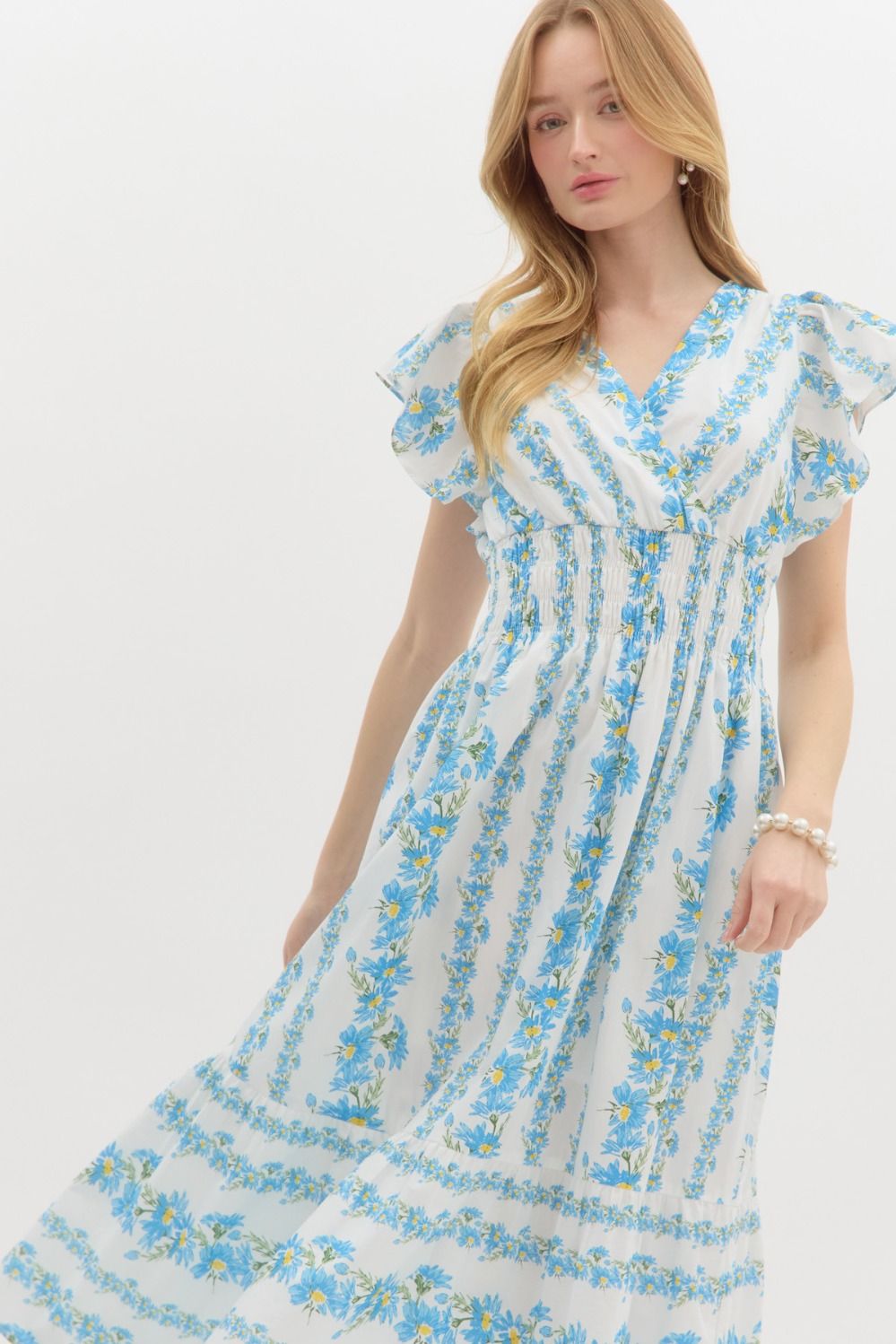 Entro Blue Floral Midi Easter Dress Large Entro Blue Floral Midi Easter Dress Large