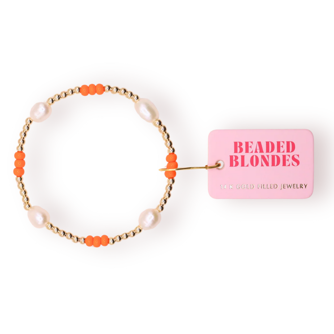 Beaded Blondes orange and pearl beaded bracelets