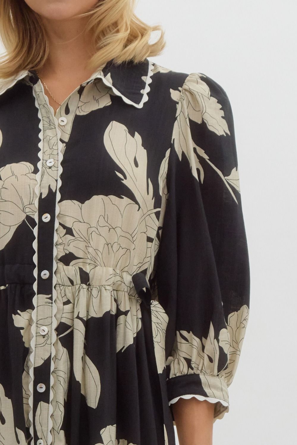 women's black floral print midi dress